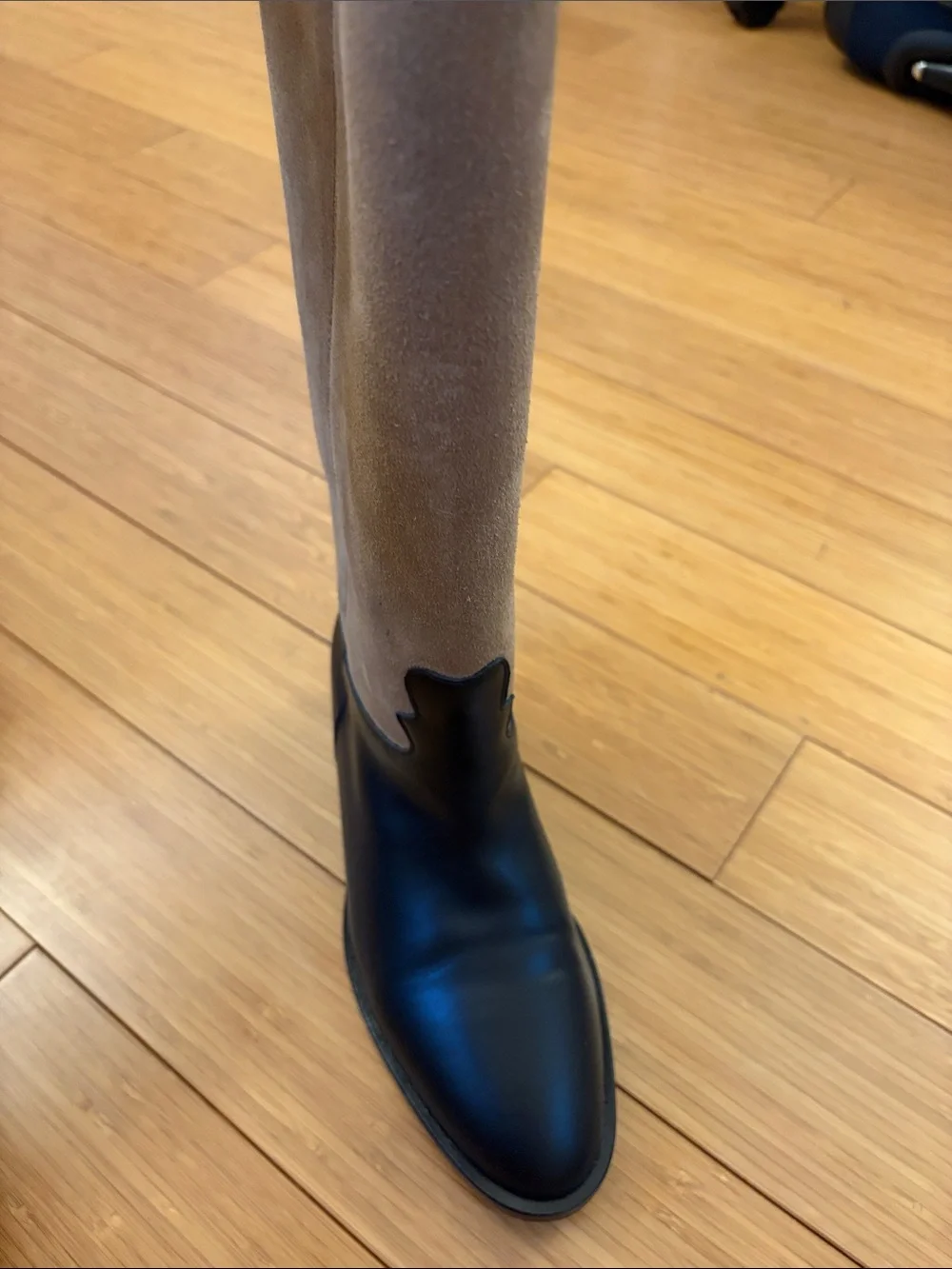 CC Two-Tone Leather and Suede Knee Boot in Black and Taupe